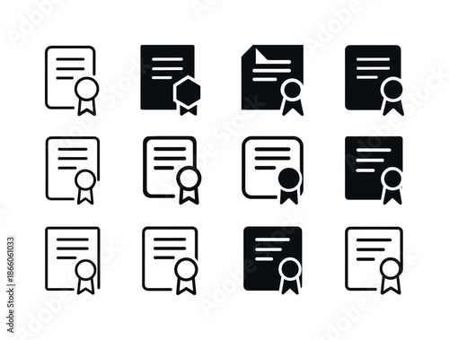 Notary Iconic Logos. The Role of Notaries and Public Notary Services. Icon set. Set Logo of Notaries and Public Notary Services: official document with ribbon.