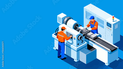 Two workers operating industrial machinery