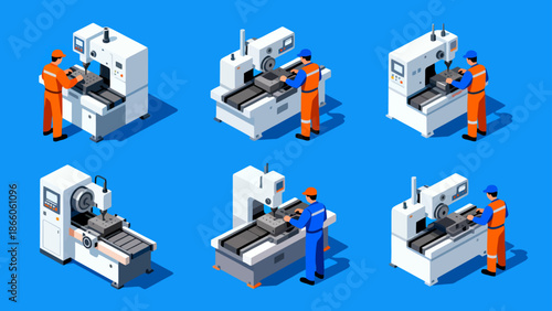 Workers operating industrial machinery