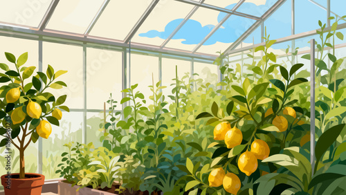 Greenhouse with lemon trees