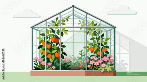 Greenhouse with fruit and flowers