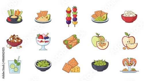 Assorted Cartoon Food Icons and Illustrations.