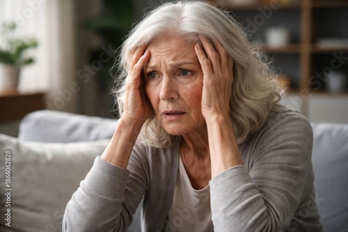 Wallpaper Mural Overwhelmed senior woman with white hair showing anxiety Torontodigital.ca