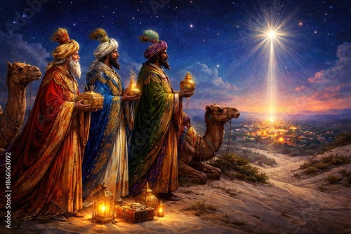 Colorful artwork of the Three Kings in a charming and solitary Epiphany celebration