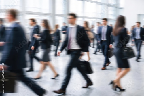 Hustle and bustle represented by blurred business professionals
