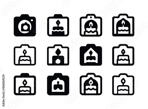 Anniversary Logo Icons. Celebrating anniversaries with creative photoshoots. Icon set. Set Logo of Celebrating anniversaries with creative photoshoots: photo