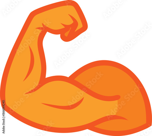 A vibrant orange illustration depicts a flexed bicep muscle symbolizing strength and power