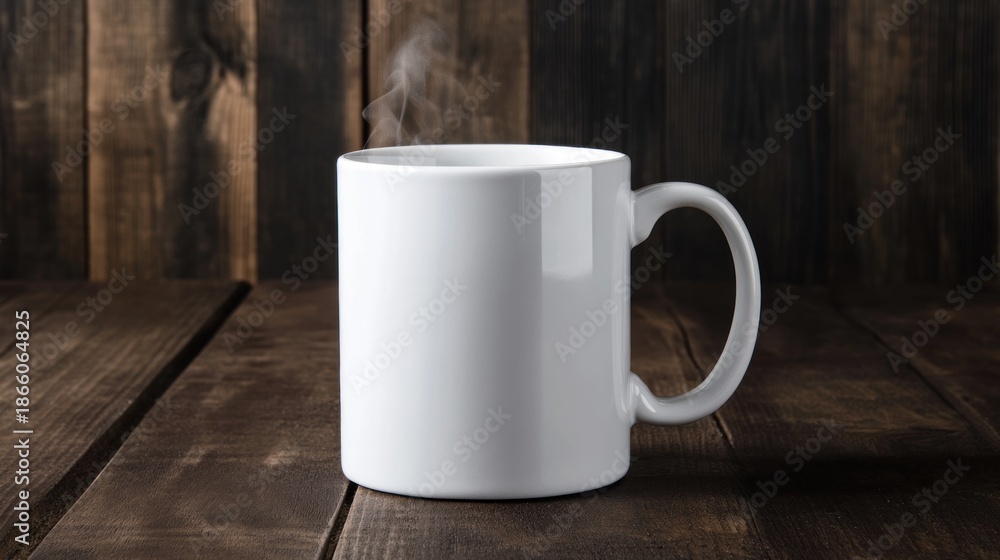 custom made wallpaper toronto digitalSteaming hot drink in a plain white ceramic mug on a rustic dark wooden table with a wooden background