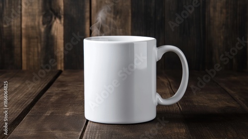 Wallpaper Mural Steaming hot drink in a plain white ceramic mug on a rustic dark wooden table with a wooden background Torontodigital.ca