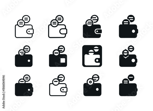 Youth Financial Literacy Icons. Financial literacy for youth. Icon set. Set Logo of Financial literacy for youth: wallet with coins. harmonious logo variations