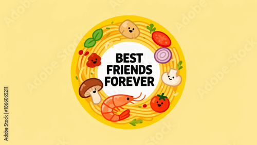 Cartoon plate with pasta and veggies