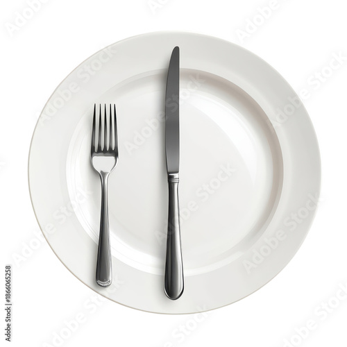 Wallpaper Mural Knife and fork placed neatly on white plate, prepared for a meal at a dining table Torontodigital.ca