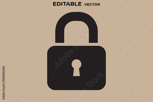 Black unlock padlock icon on beige background