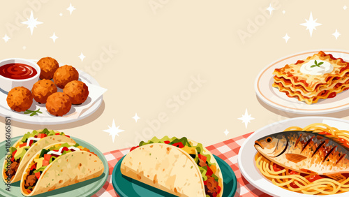 Assorted food dishes on plates