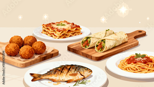 Assorted dishes on table