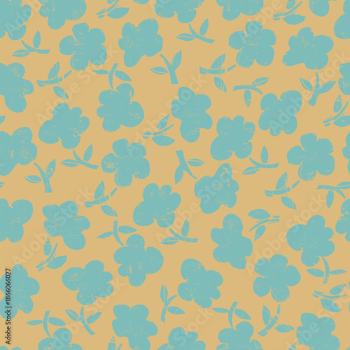 Seamless pattern with hand drawn hearts in Christmas and Valentines color combinations Floral Block Prints inspired by printmaking in Christmas color combinations