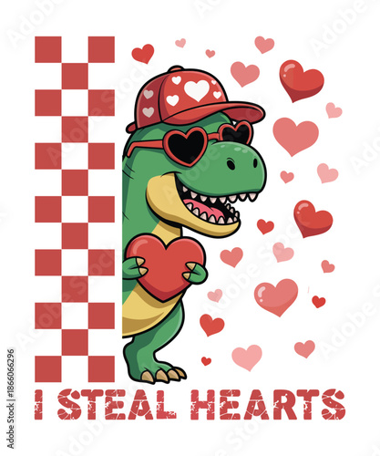 Funny T-Rex Wearing Sunglasses Valentine's Day Illustration