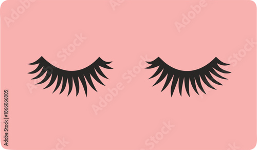 A pink background showcases a pair of beautifully designed closed eye lashes graphic