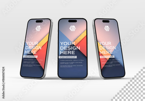 Three Isolated Smartphones On White With Shadows Mockup