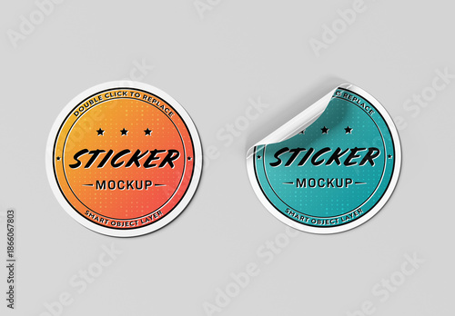 Two Isolated Rounded Stickers Mockup