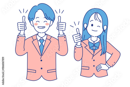 学生　男女　いいねポーズ