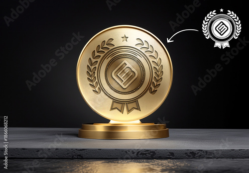 Golden Logo Trophy On Black Surface Mockup
