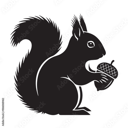 Squirrel Silhouette Holding Acorn Wildlife Illustration