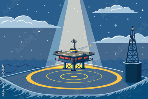 Offshore Platform Helipad Night Back