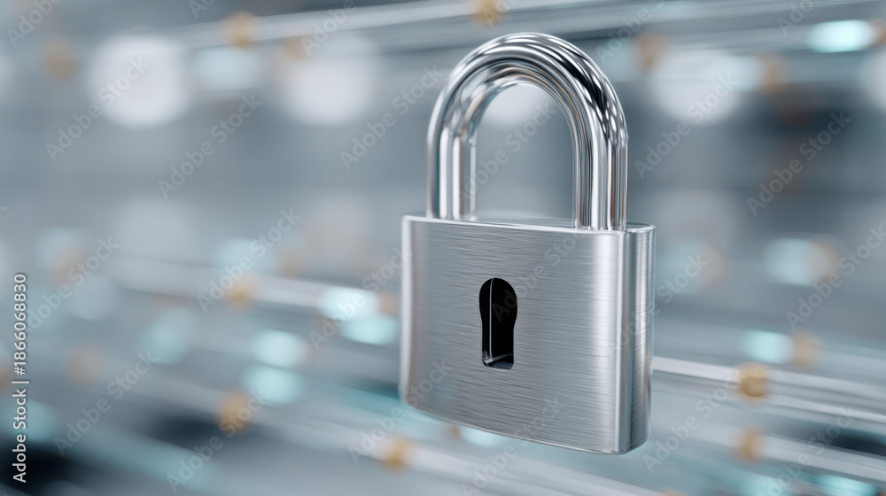 Fototapeta premium A sturdy metal padlock ensures security, standing guard against intrusions.