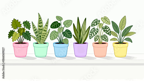 Potted plants in colorful pots