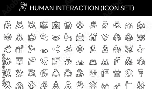 Human interaction icon set various people activities and emotions