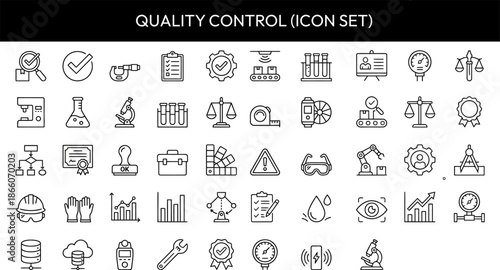 Quality control icon set for assurance and inspection