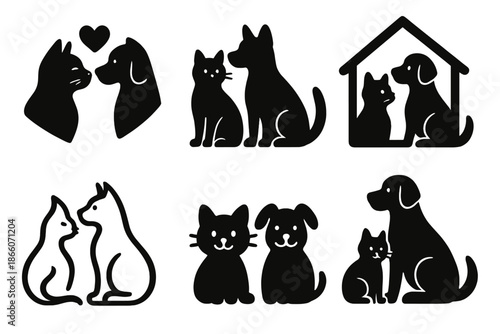 Cat and dog icon set: silhouettes of animal companionship