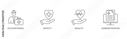 OSHA banner web icon set vector illustration concept for occupational safety and health administration with an icon of worker, protection, healthcare, and procedure icons infographic symbol background