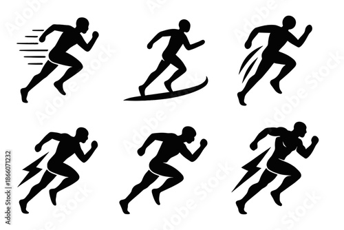 Dynamic silhouette runner illustrations showcasing speed and movement