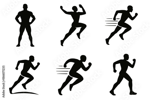 Silhouettes of male figures in dynamic running poses
