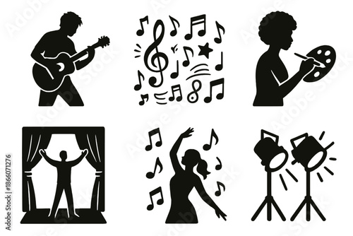 Silhouettes of artistic expression: music, dance, and painting