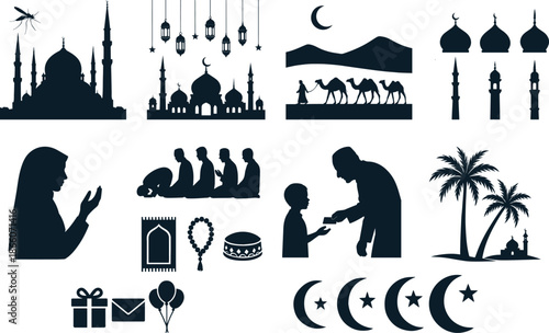 Silhouettes of islamic cultural elements Vector