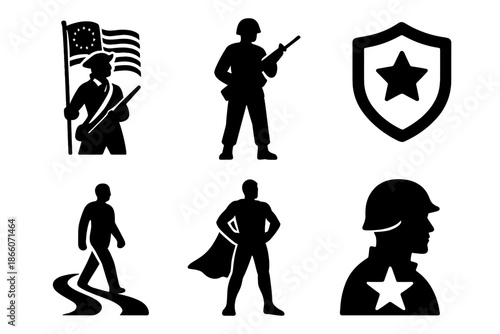 Silhouettes of soldiers and symbols: patriotism and heroism in black icons