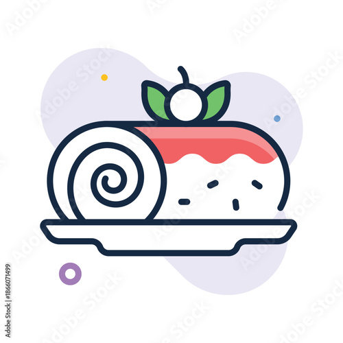 A modern flat outline icon of swiss roll cake