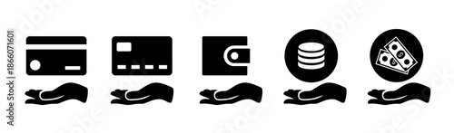 Payment options icon set. Salary icons. Vector flat black icons isolated on white background.