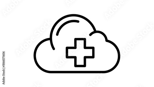 Cloud icon with plus sign, digital health and medical technology concept