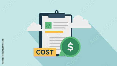 Cost Management and Budgeting Concept - Clipboard with Dollar Sign and Clouds