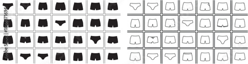 Collection of Underwear and Lingerie Icons, Solid and Line Art Vector Set isolated PNG with Transparent Background