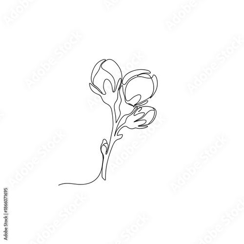 Flower buds on stem in single line minimalist style