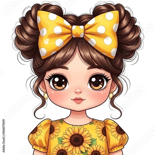 Young girl with sunflower bow and dress