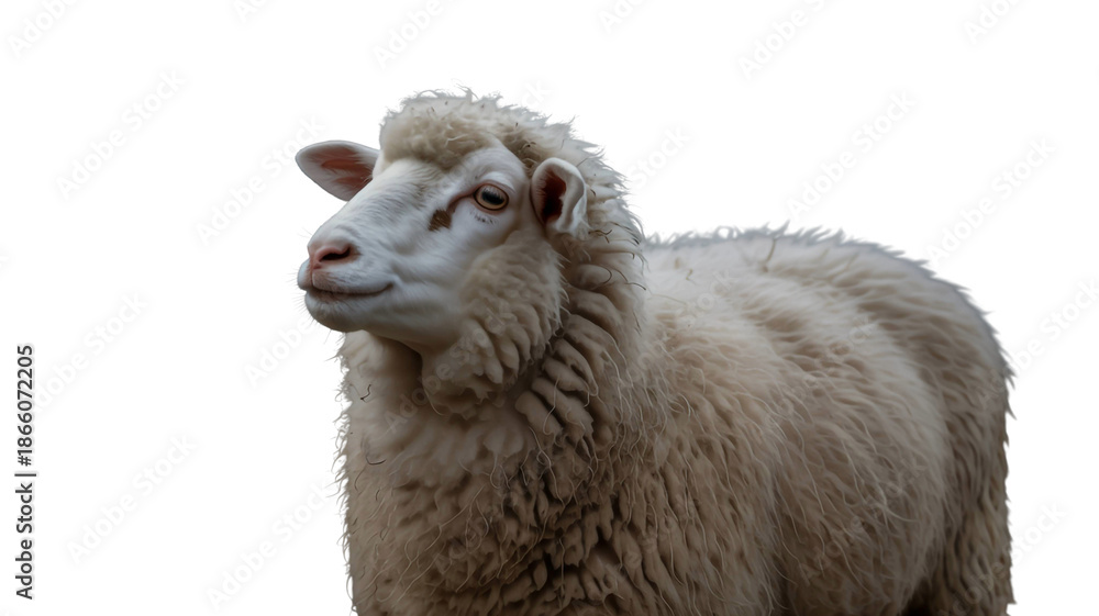 Obraz premium White sheep portrait isolated on transparent background 