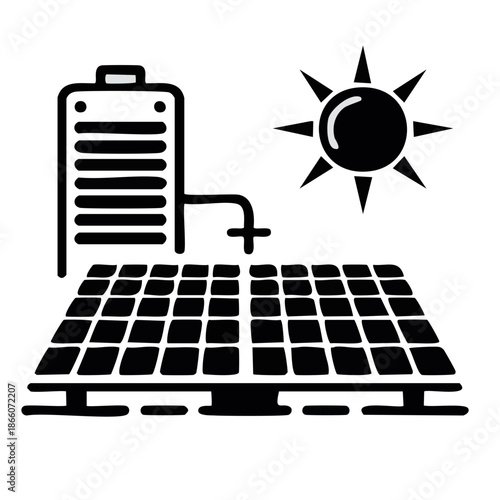 Solar Panel Charging Battery with Sun for Renewable Energy Storage System