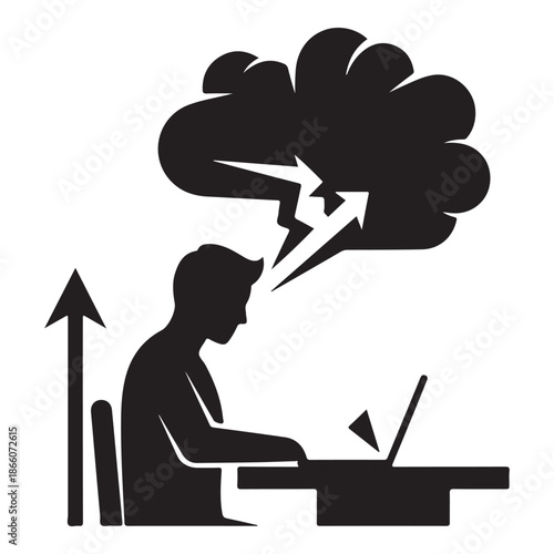 Stressed Freelancer Facing Mental Pressure and Workload While Working on Laptop Silhouette.