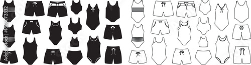 Collection of Swimwear Vector Icons with Black Filled and Outline Styles isolated PNG with Transparent Background